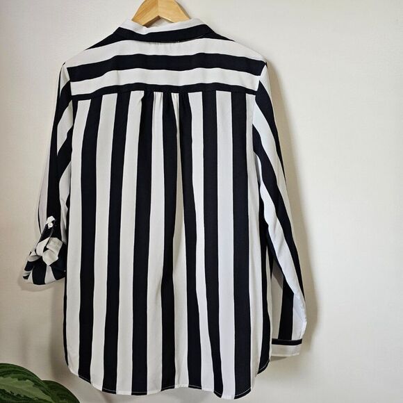 NEW WITHOUT TAGS TOMMY HILFIGER BLACK WHITE STRIPED BUTTON DOWN SHIRT XL - Picture 3 of 16